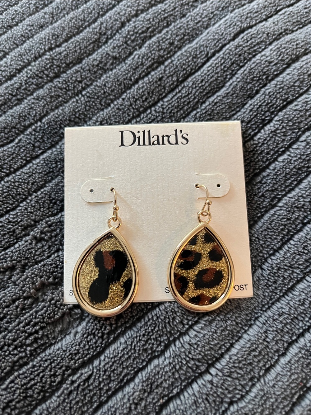 Dillard's Gold and Black Leopard Teardrop Earrings